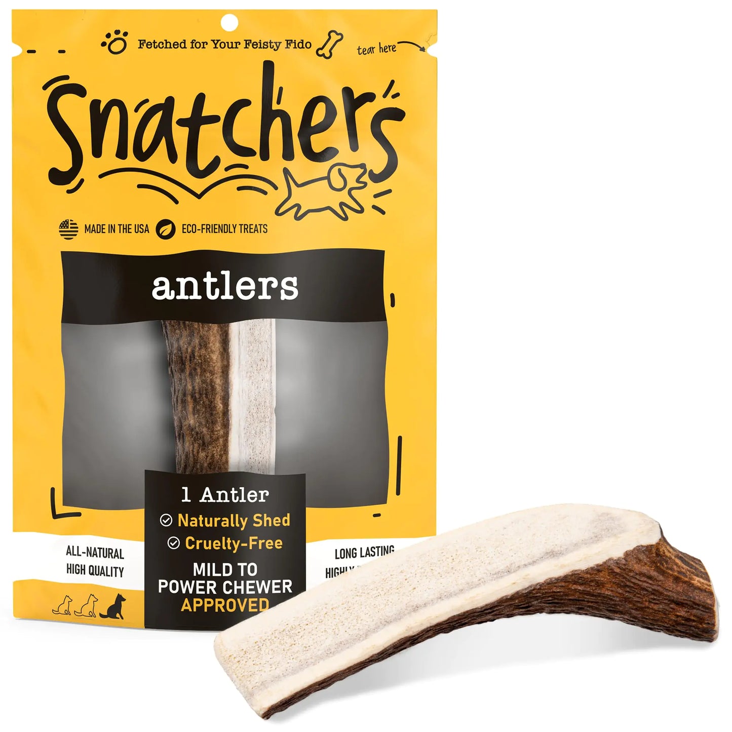 Snatchers Split Elk Antlers for Dogs | Long-Lasting Chew for Aggressive Chewers | Large