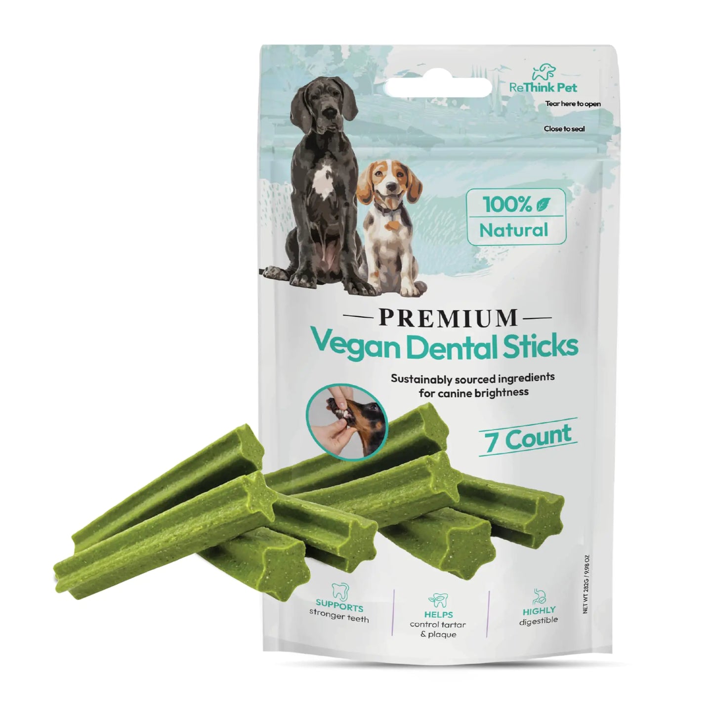 Premium Vegan Dental Sticks for Dogs | Teeth Cleaning Chews | 7-Pack Small