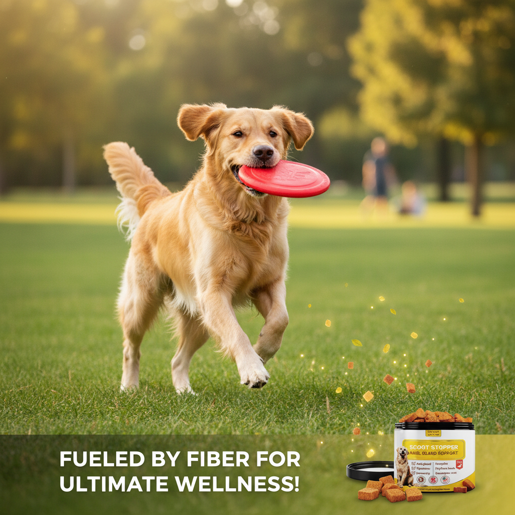 Active healthy dog with good digestion from Scoot Stopper fiber chews