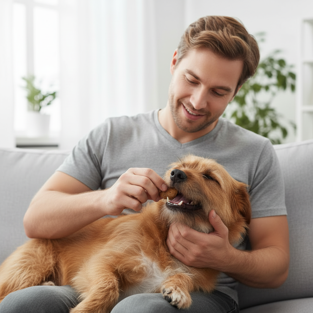 Person brushing small dog teeth with soft toothbrush gentle cleaning easy dental care