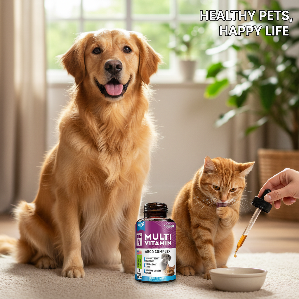 Healthy vibrant dog and cat showing wellness from multivitamin supplement