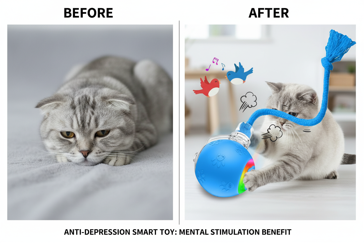 Cat before and after anti-depression interactive toy