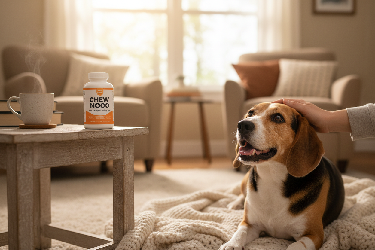 Happy Beagle mix with Chew No Poo - natural stool eating deterrent