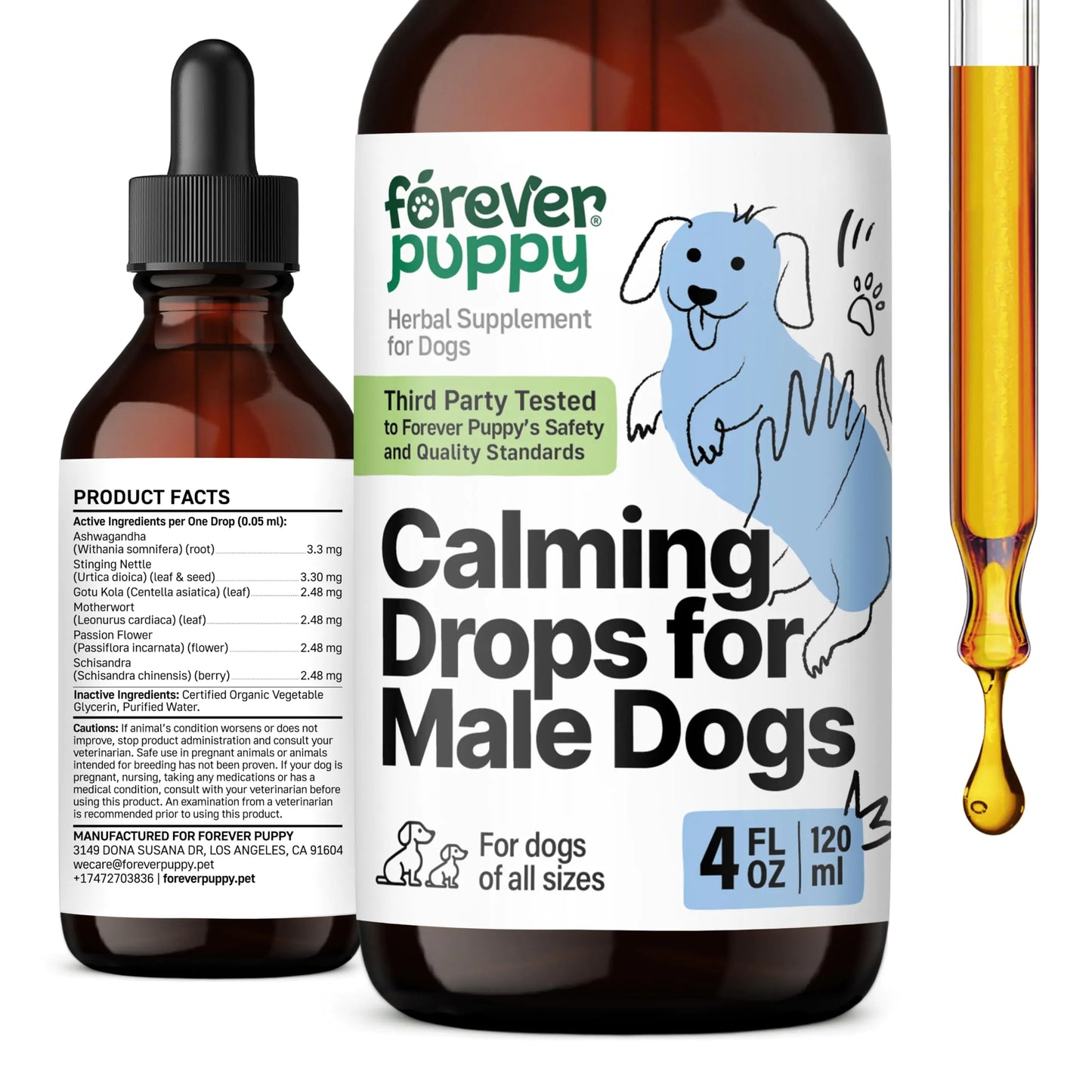 Calming Drops for Male Dogs - Liquid Ashwagandha Supplement (4 oz)