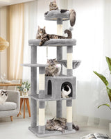 Heavy Duty Cat Tree 68" - Extra Large Tower for Big Cats (Light Grey)