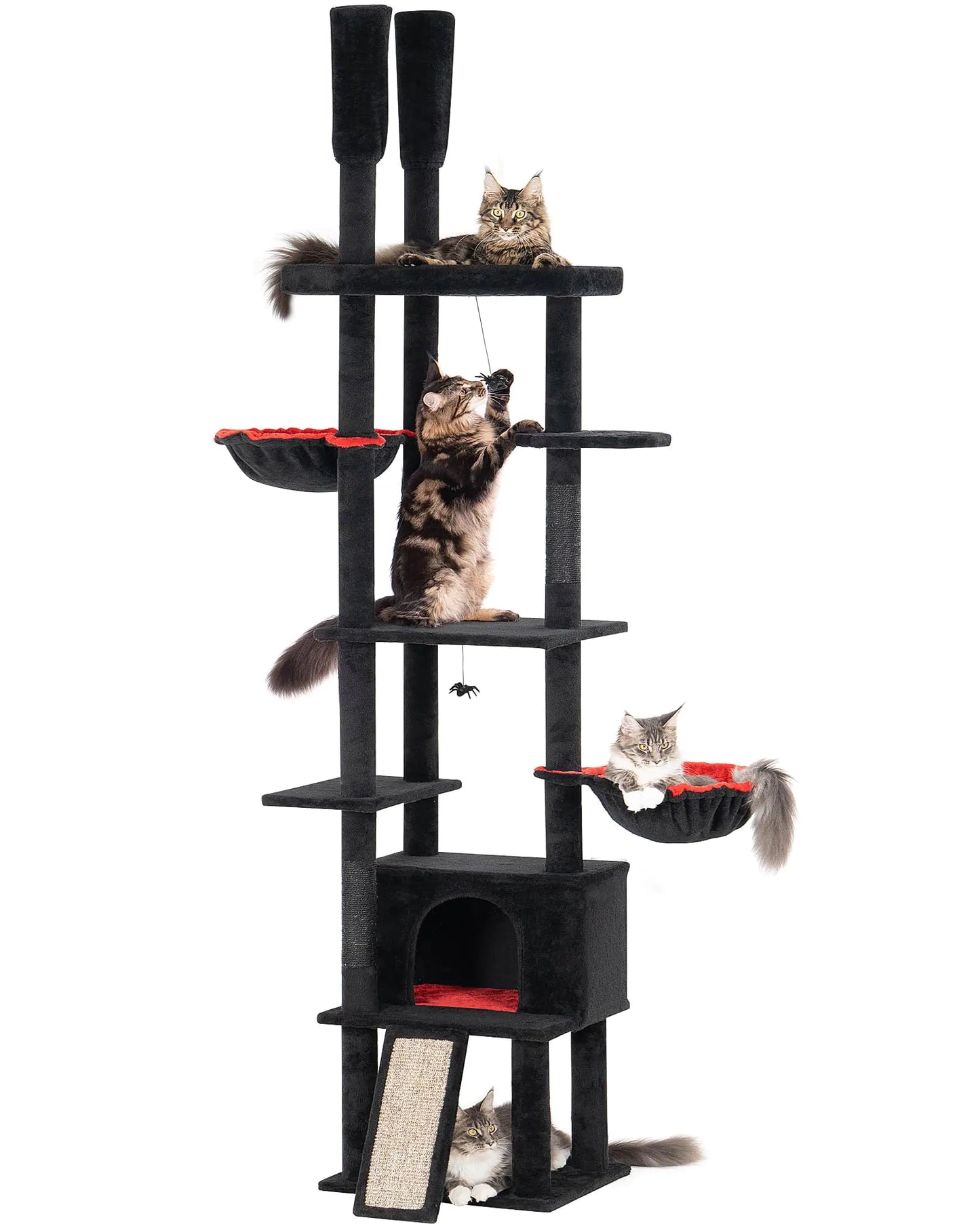 Gothic Cat Tree Floor-to-Ceiling 87-108" - Coffin Bed & Hammock for Large Cats