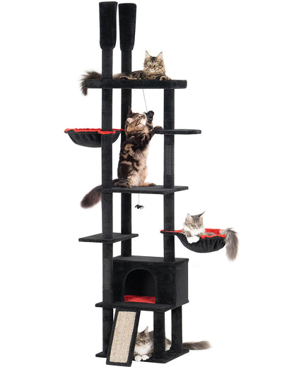 Gothic Cat Tree Floor-to-Ceiling 87-108" - Coffin Bed & Hammock for Large Cats