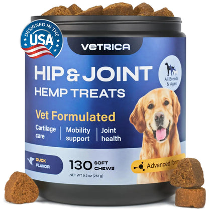 Hemp Joint Supplement for Dogs - Glucosamine Chondroitin with MSM & Turmeric - Duck Flavor Chews