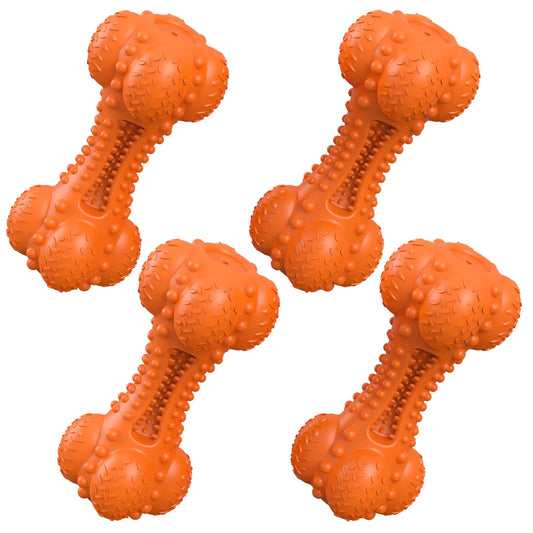 KrauzPet Dog Squeaky Chew Toys for Aggressive Chewers Long Lasting Tough Rubber Bones for Teeth Cleaning Indestructible Pet Toy for Large Medium Breed Dogs