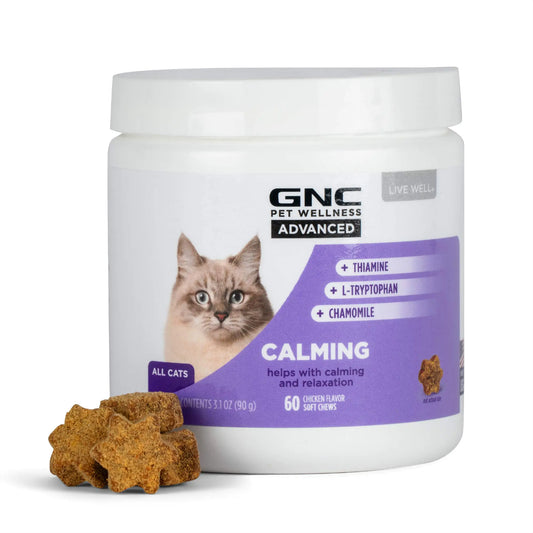 GNC Calming Cat Chews | Stress & Anxiety Relief | Chicken Flavor | 60 Count