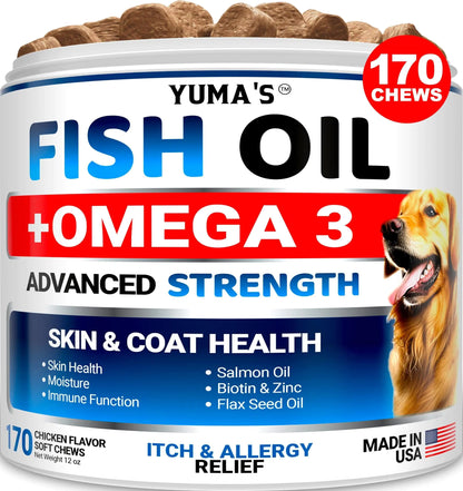Omega-3 Fish Oil for Dogs - Skin & Coat Supplement (170 Chews)