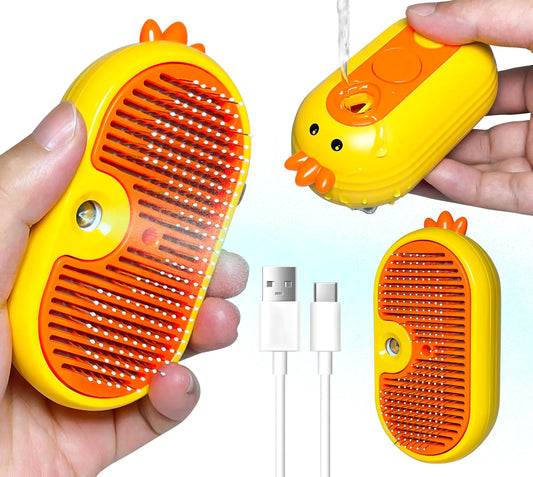 3-in-1 Cat Steam Brush - Cleanser, Massage & Grooming Comb (Yellow)