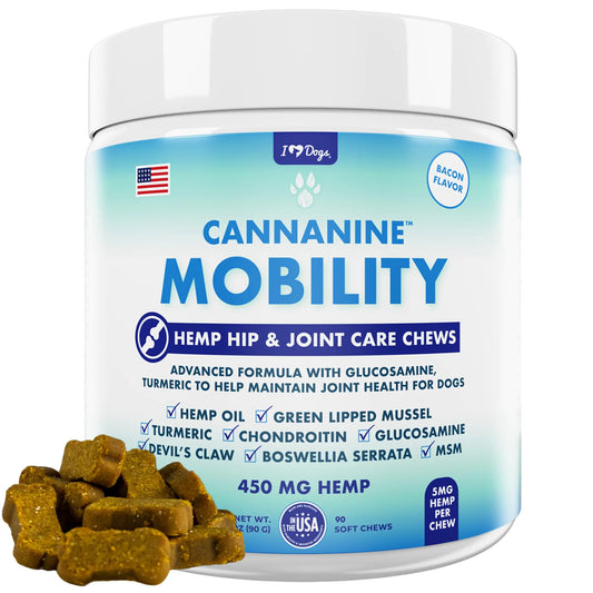 Advanced Hip & Joint Supplement for Dogs - 8-in-1 Formula with Glucosamine, Turmeric & Hemp (90 Chews)