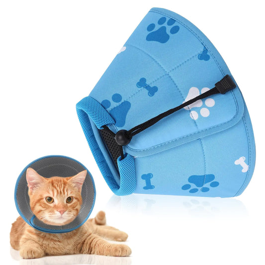 Soft Cat Cone Collar - Adjustable Recovery E-Collar (Blue, Medium)