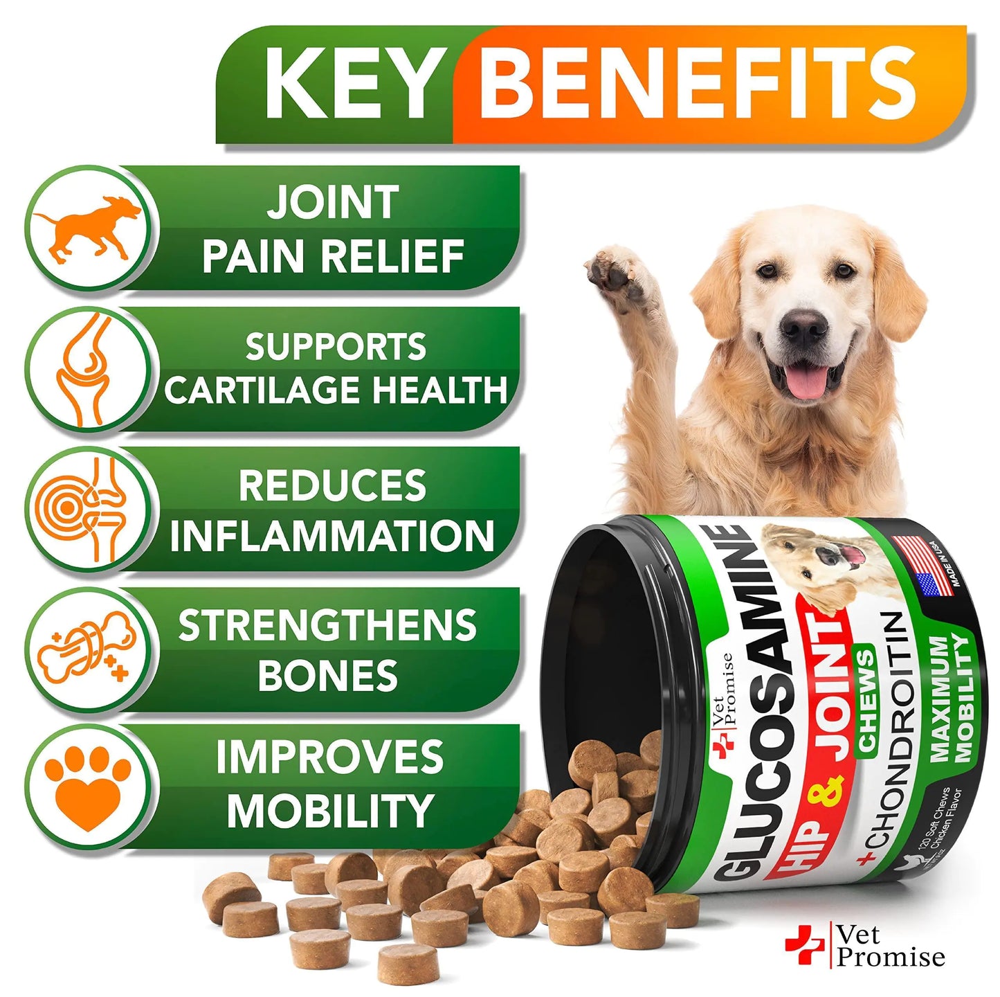 Glucosamine Hip & Joint Supplement for Dogs - Advanced Mobility Chews (120 Count)