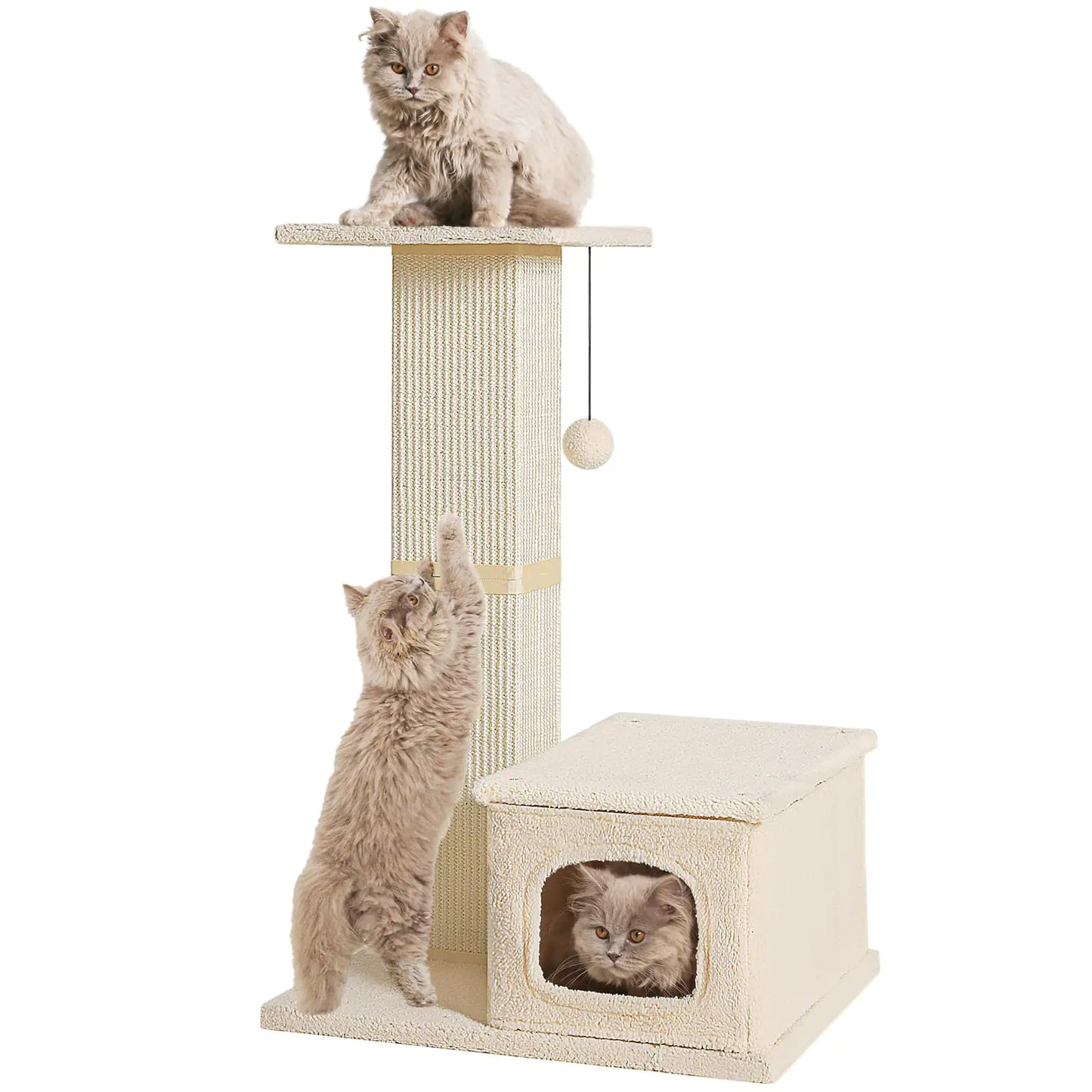 Small Cat Tree 31" - Compact Scratching Post with Perch & Condo (Beige)
