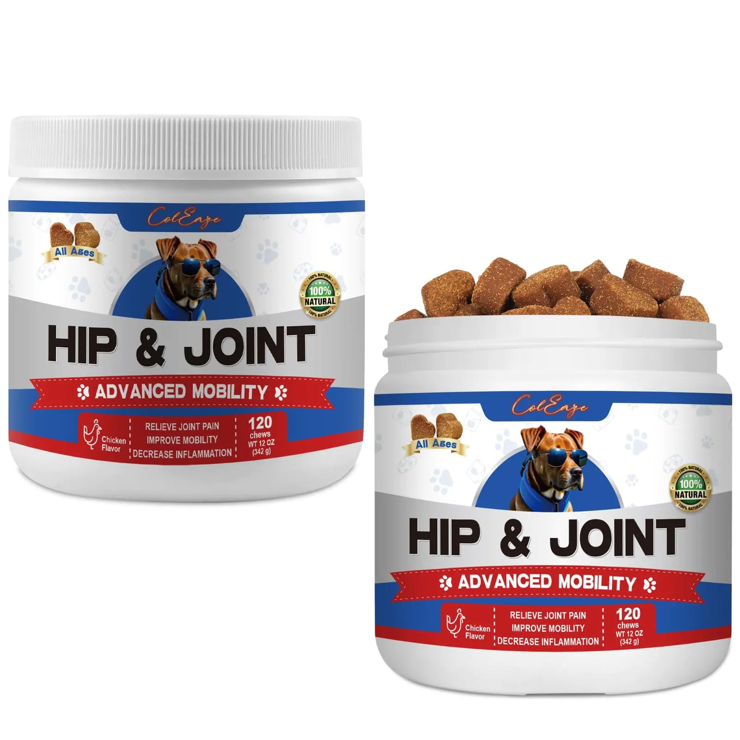 ColEaze Joint Supplement 2-Pack - Glucosamine Chondroitin MSM for Dogs (240 Chicken Chews)