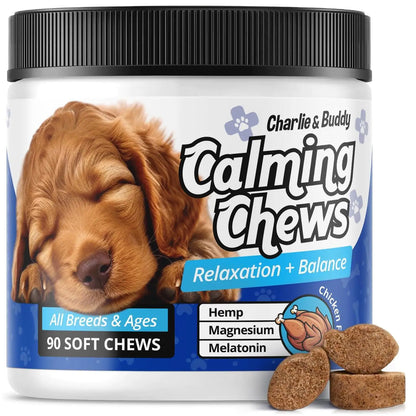 Calming Chews for Dogs - Anxiety Relief with Chamomile & Valerian Root (90 Chicken Chews)