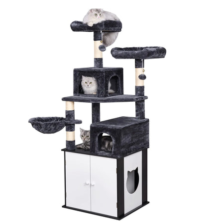 Cat Tree with Hidden Litter Box - All-in-One Modern Cat Furniture