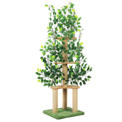 Cat Tree with Leaves - Nature-Themed 3-Tier Tower (Green)