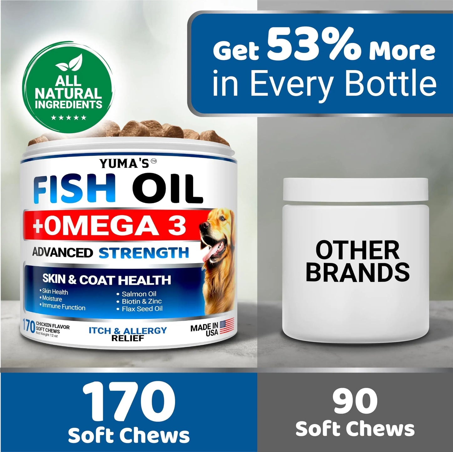 Omega-3 Fish Oil for Dogs - Skin & Coat Supplement (170 Chews)