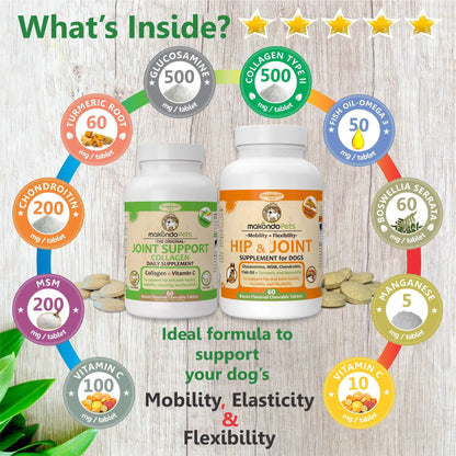 Hip & Joint Supplement for Dogs - Chondroitin, Collagen & Turmeric Chews
