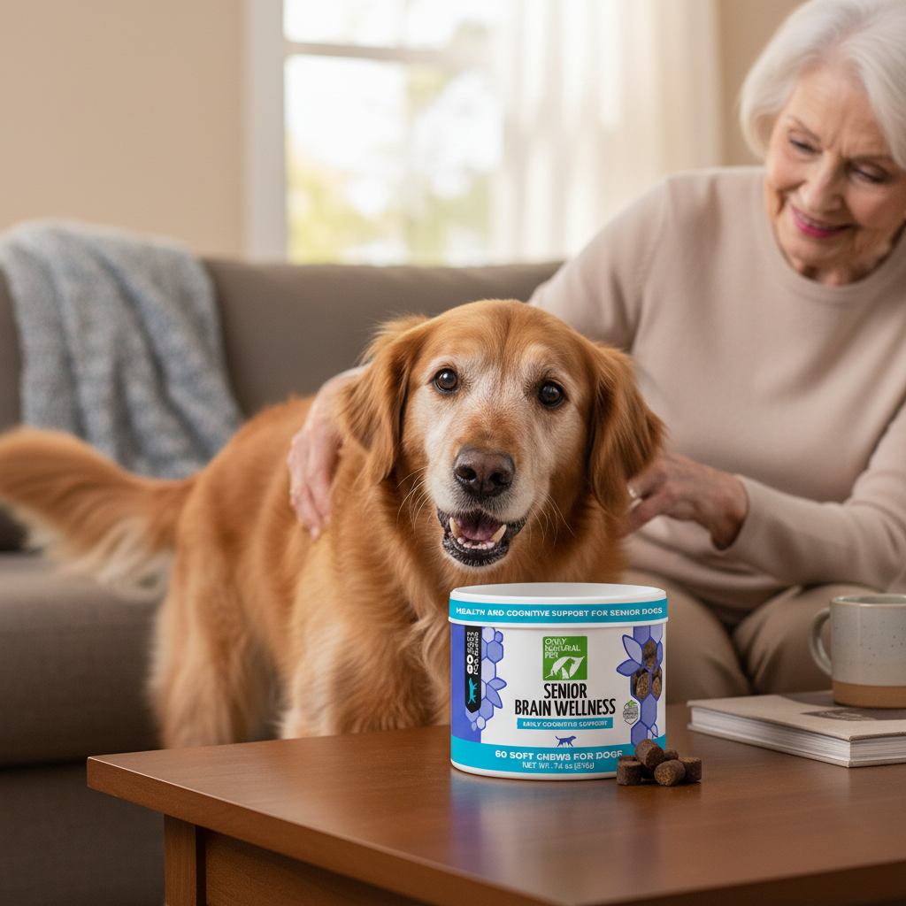 Happy Senior Dog with Brain Wellness Chews