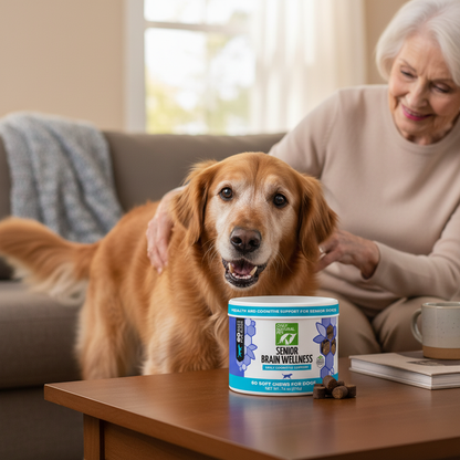 Happy Senior Dog with Brain Wellness Chews