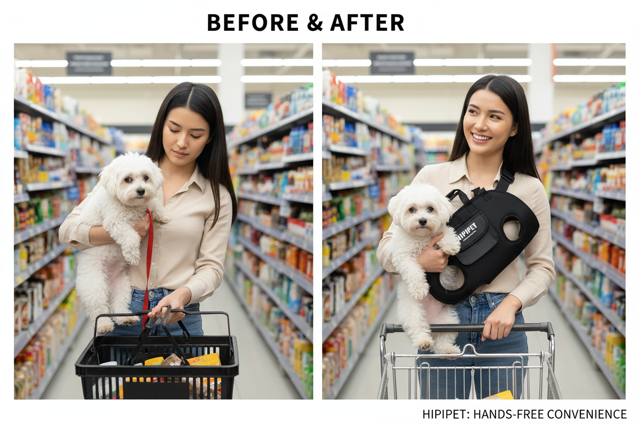 Havanese before and after hands-free carrier