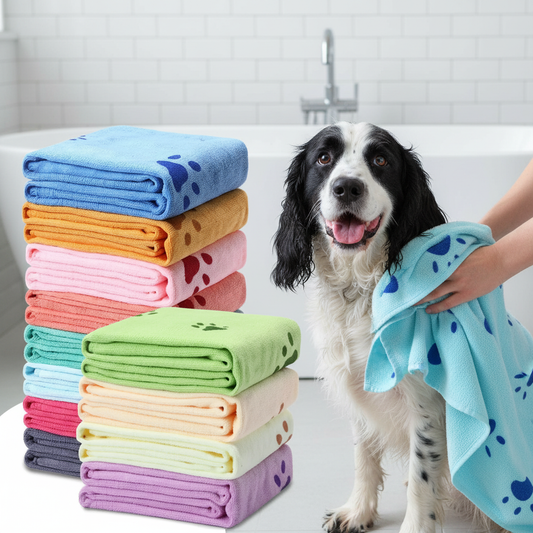 Springer Spaniel being dried with microfiber towel from 12-pack