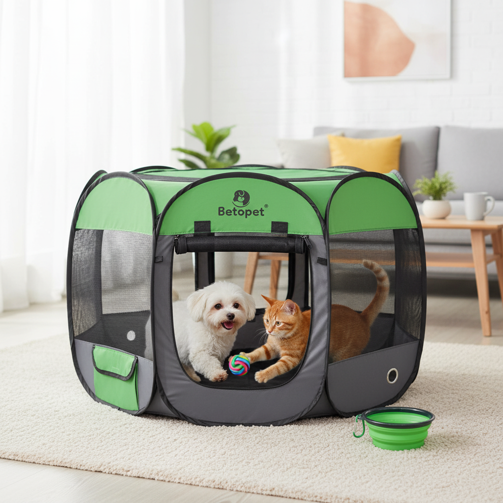 Small dog and cat in green 600D Oxford fabric playpen