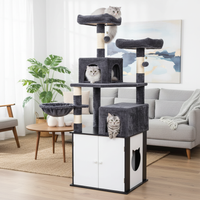 Modern cat tree with hidden litter box enclosure