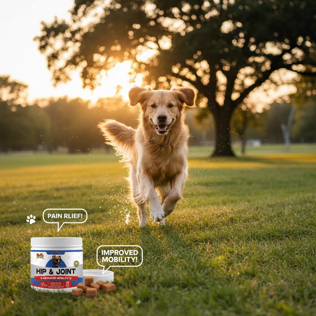 Happy dog running with improved mobility after ColEaze joint supplement