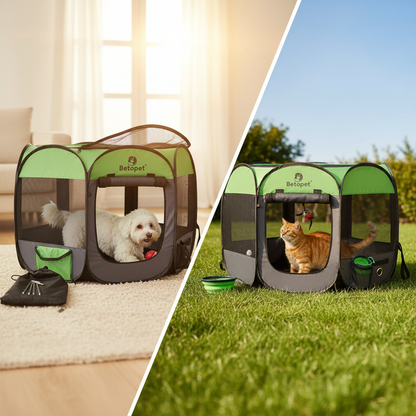 Pets safely contained in durable Oxford fabric pet tent