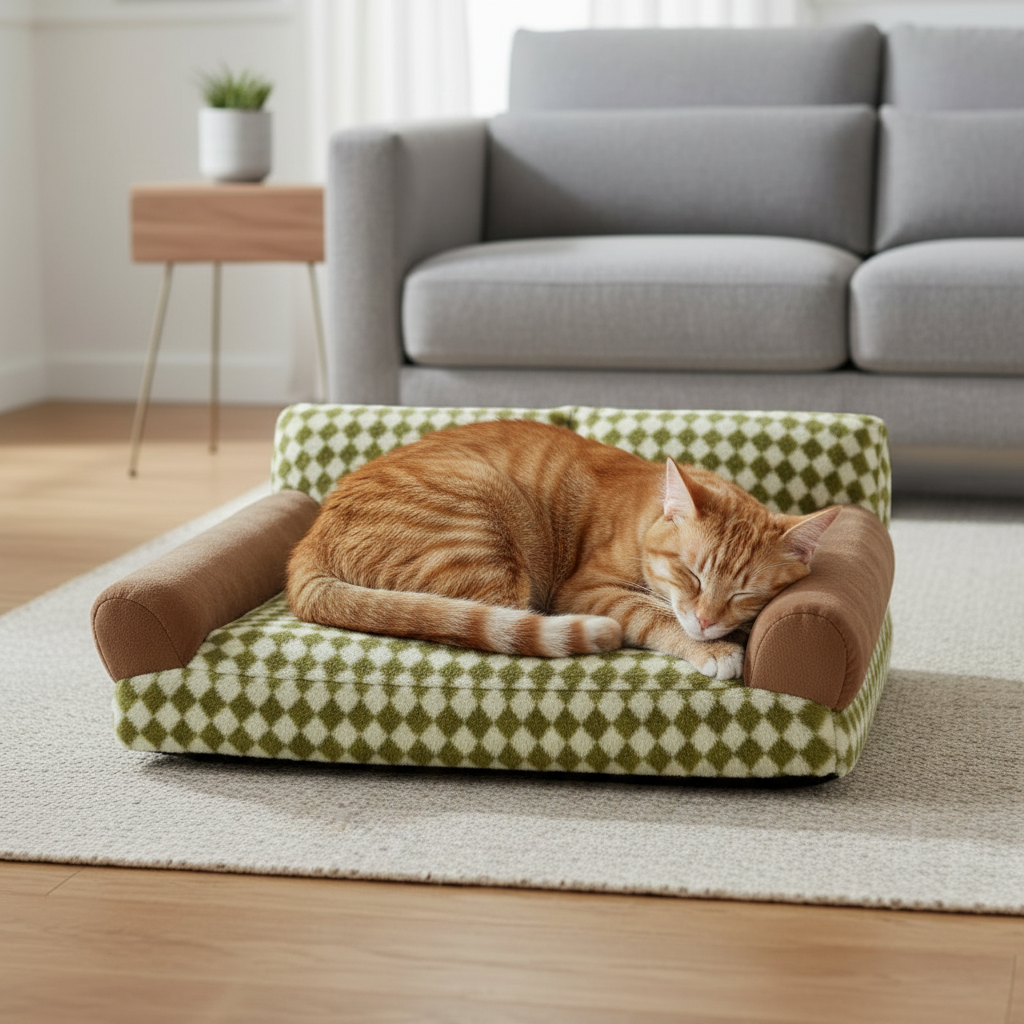 Cat curled up on medium couch-style pet bed comfort versatility cats