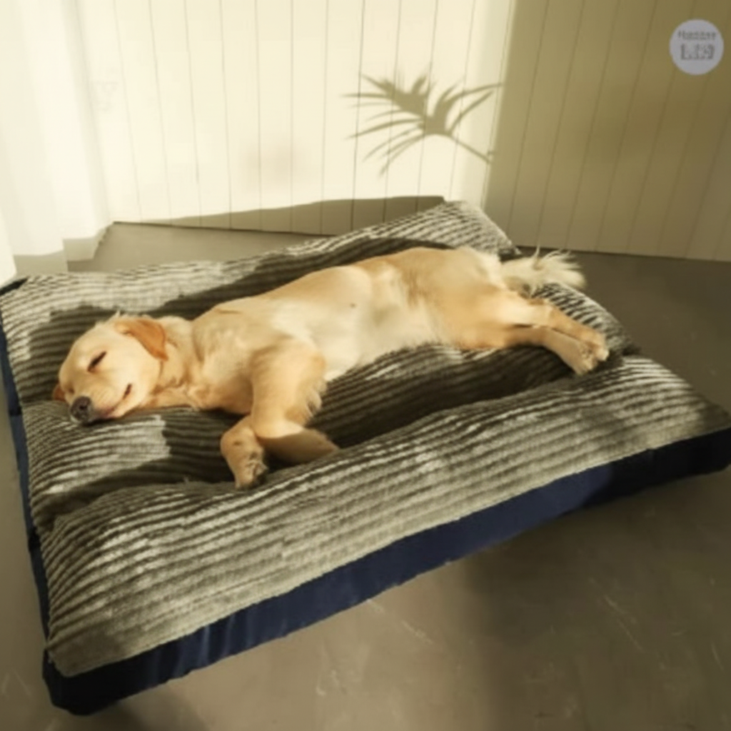 Labrador Retriever sleeping on large washable pet bed comfortable