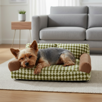 Yorkshire Terrier resting head on raised side couch bed head support feature