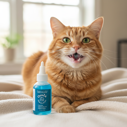 Happy cat after OraZn dental gel treatment fresh breath oral health