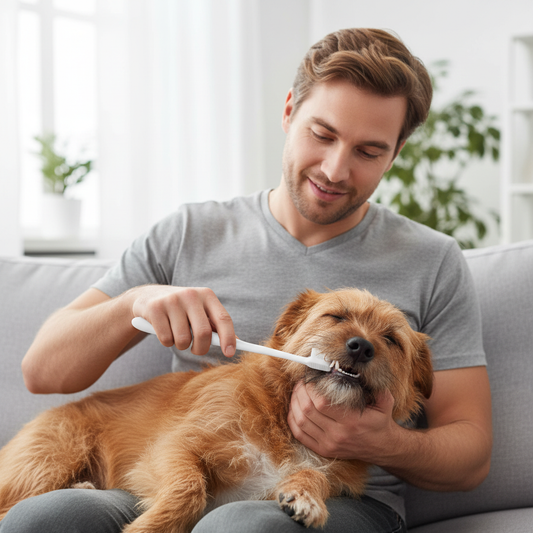 Owner Brushing Dog Teeth with Soft Toothbrush