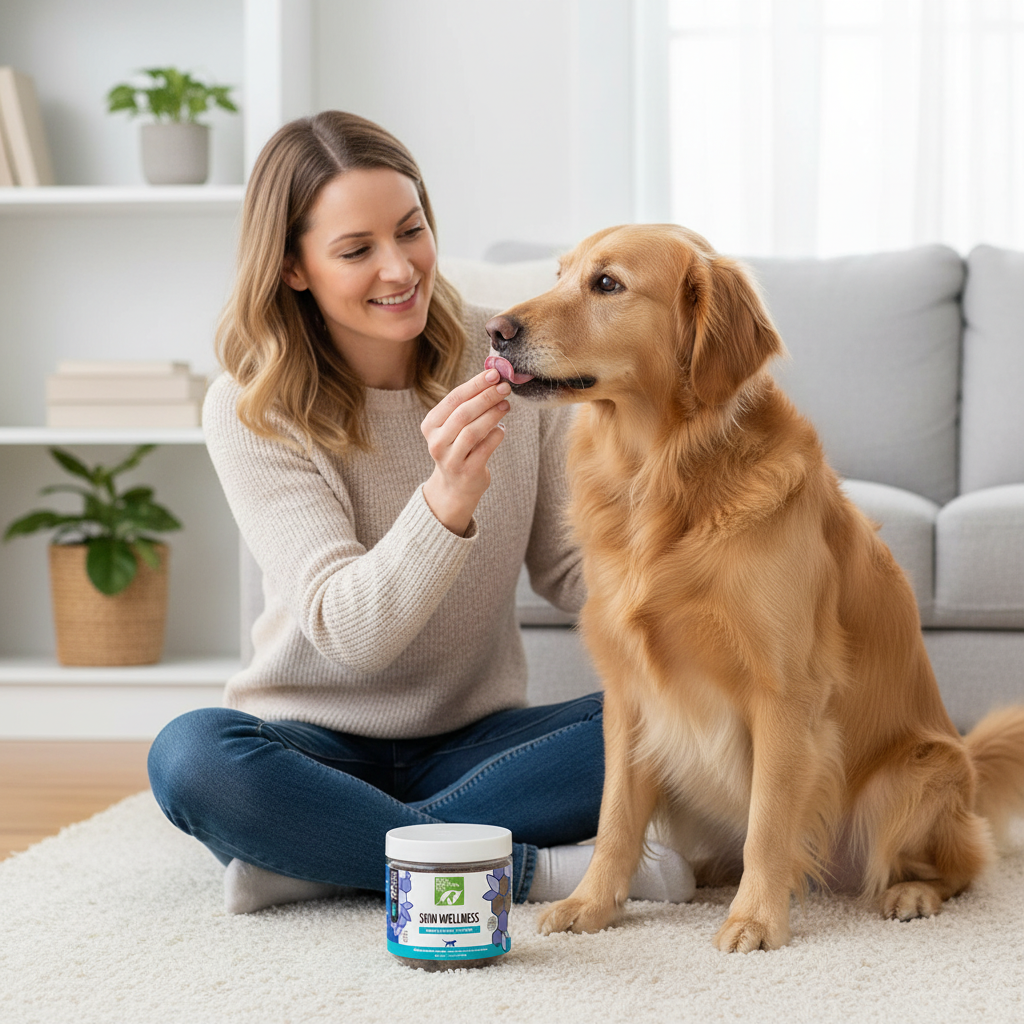 Owner Giving Skin Wellness Soft Chews to Pet