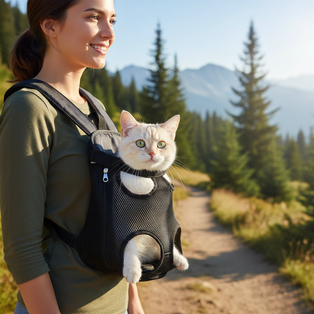 Pet in Black Mesh Carrier Backpack