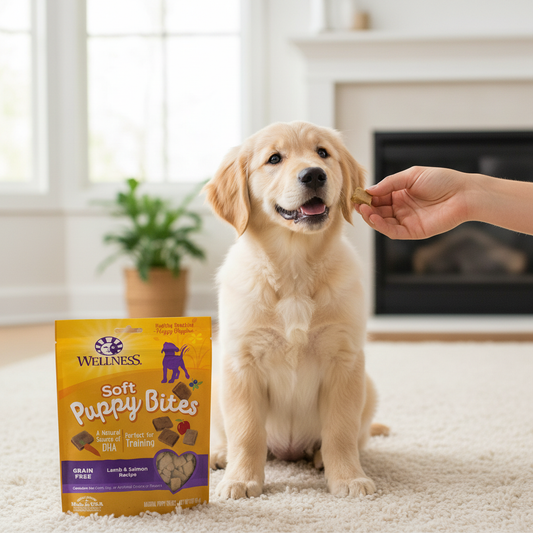 Puppy Learning with Wellness Training Treats