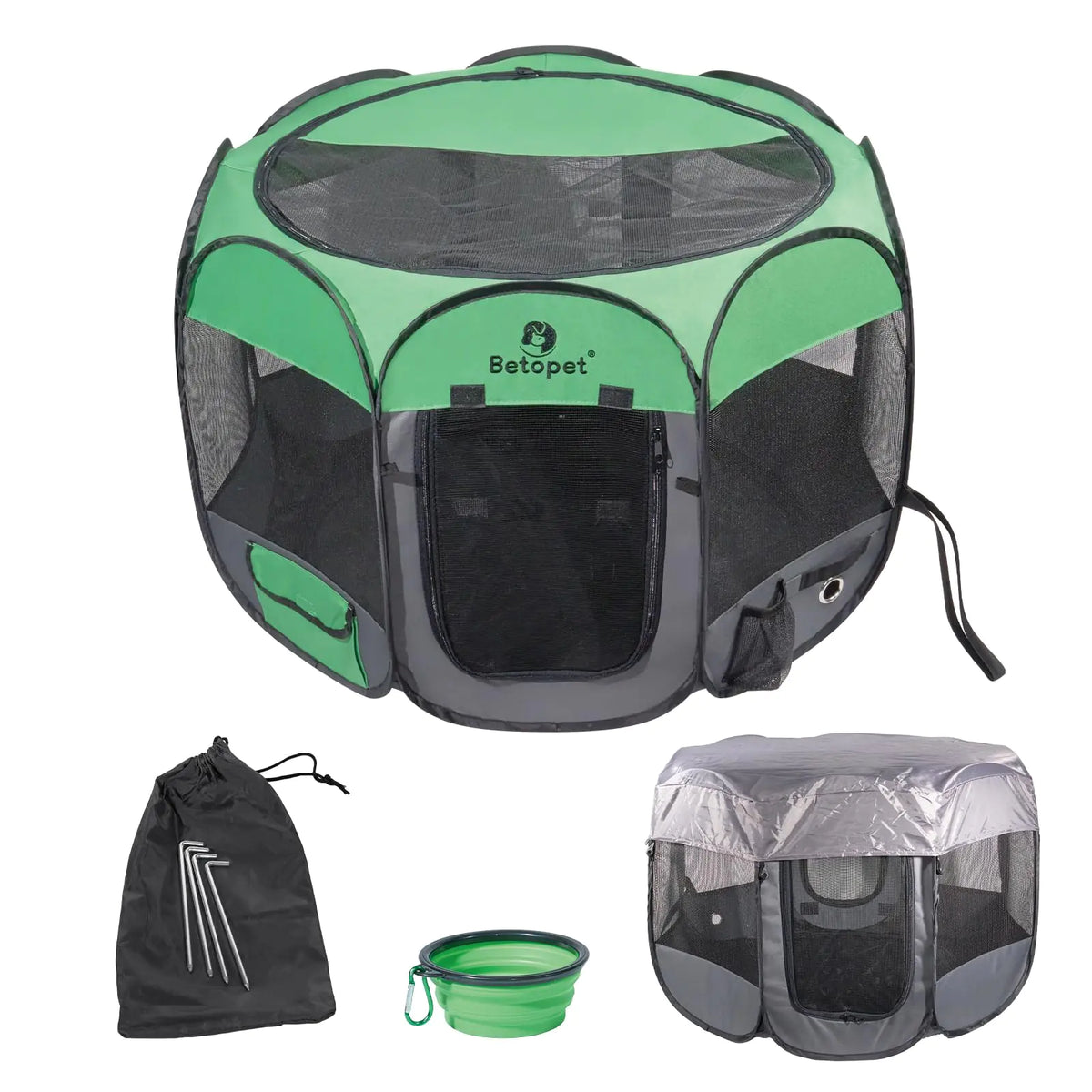 Portable Pet Playpen Small - 600D Oxford Fabric Dog/Cat Tent (Green)