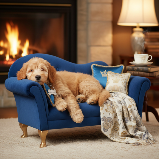 Small Dog Lounging on Luxury Pet Sofa