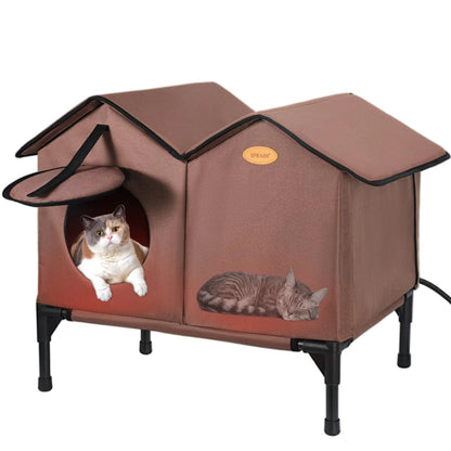 Elevated Heated Cat House - Weatherproof Outdoor Shelter for Winter (Large)